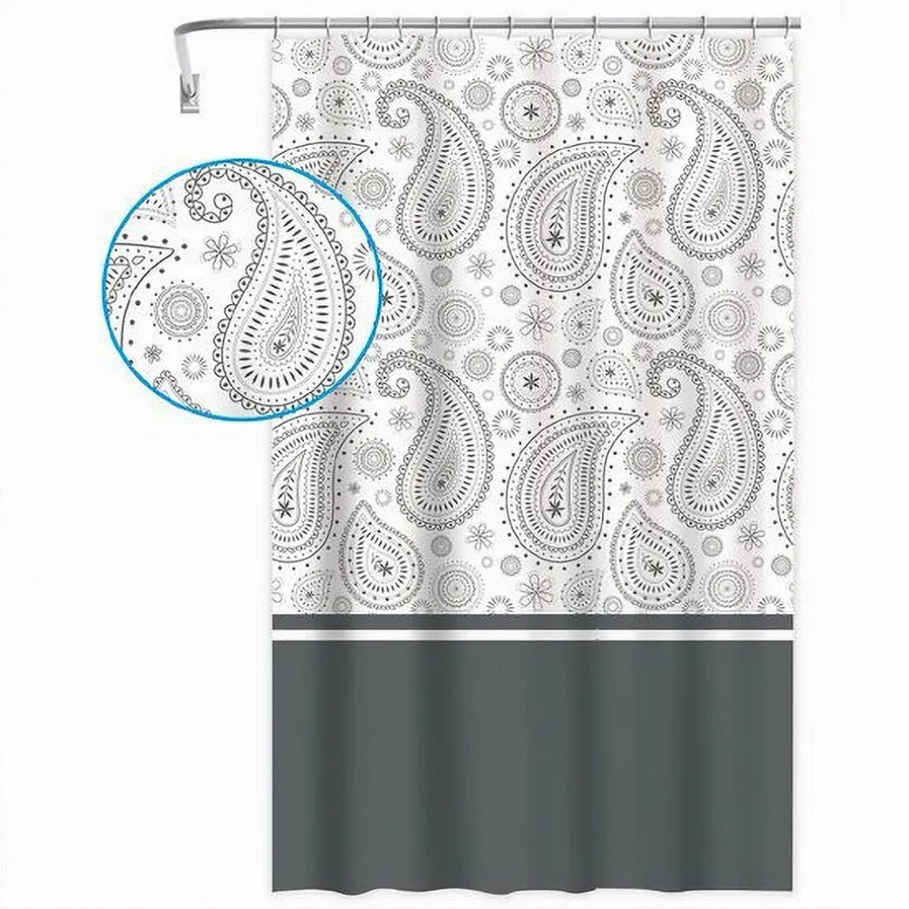 TENDA DOCCIA VASCA BAGNO 12 ANELLI 240X200CM MOTIVO PAISLEY ETNICO GRIGIO 87582