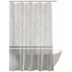 TENDA DOCCIA VASCA BAGNO 12 ANELLI 240X200CM MOTIVO PAISLEY ETNICO GRIGIO 87582