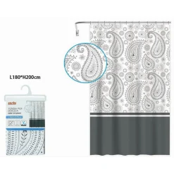 TENDA DOCCIA VASCA BAGNO 12 ANELLI 180X200 CM MOTIVO PAISLEY ETNICO GRIGIO 87581