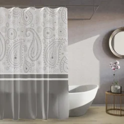 TENDA DOCCIA VASCA BAGNO 12 ANELLI 180X200 CM MOTIVO PAISLEY ETNICO GRIGIO 87581