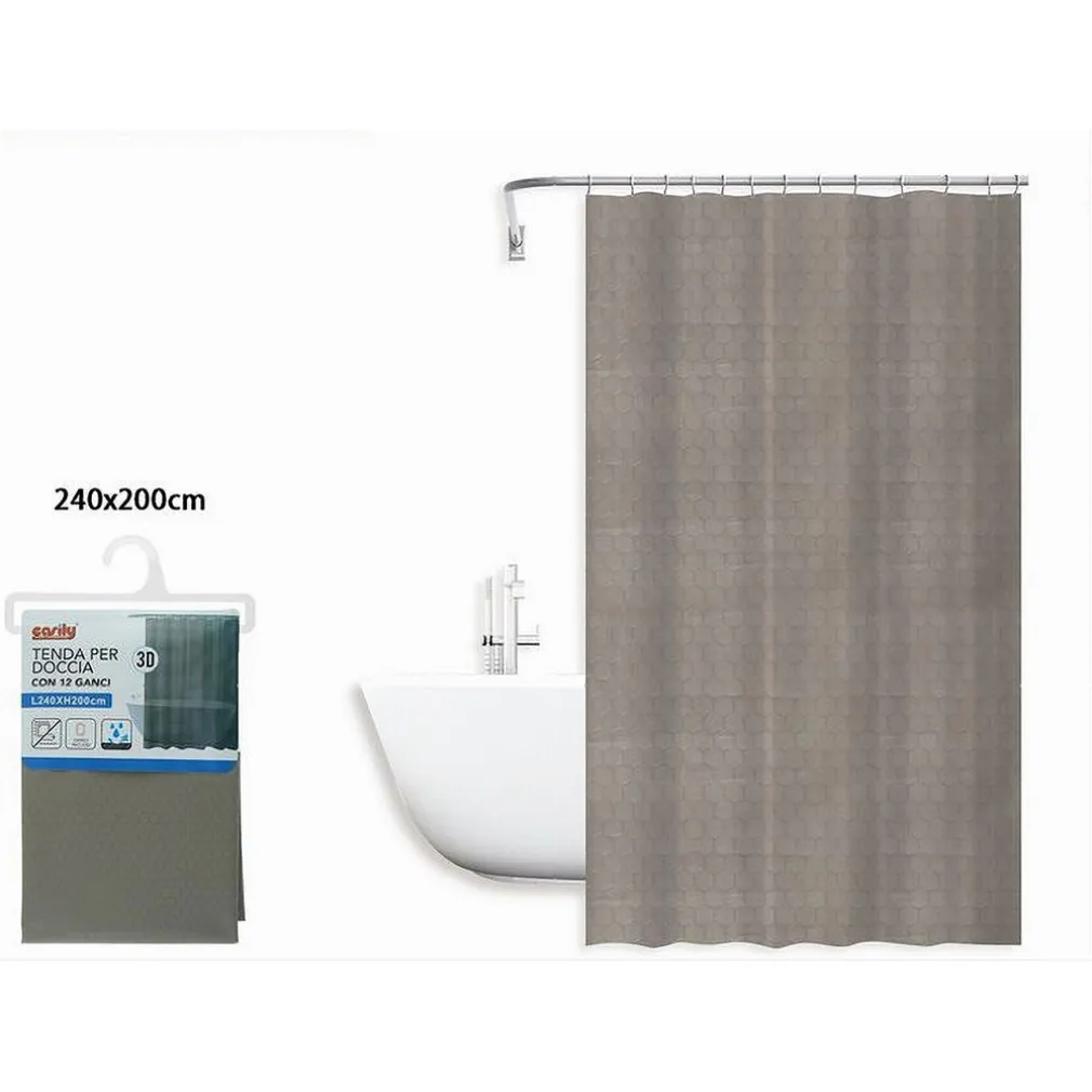 TENDA DOCCIA VASCA BAGNO EFFETTO 3D NIDO D'APE TORTORA 240X200 CM 12 GANCI 87604