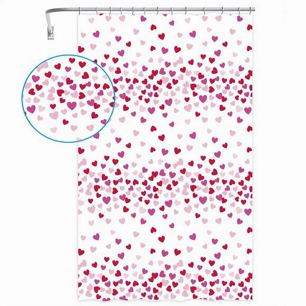 TENDA DOCCIA VASCA BAGNO 12 GANCI IMPERMEABILE CUORI ROSSI ROSA 180X200 CM 87561