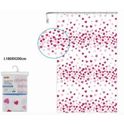 TENDA DOCCIA VASCA BAGNO 12 GANCI IMPERMEABILE CUORI ROSSI ROSA 180X200 CM 87561