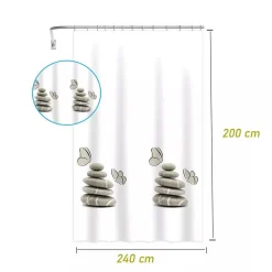 TENDA DOCCIA VASCA BAGNO IMPERMEABILE DECORATA SASSI SHABBY CHIC 240X200CM 87566