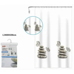 TENDA DOCCIA VASCA BAGNO IMPERMEABILE DECORATA SASSI SHABBY CHIC 240X200CM 87566