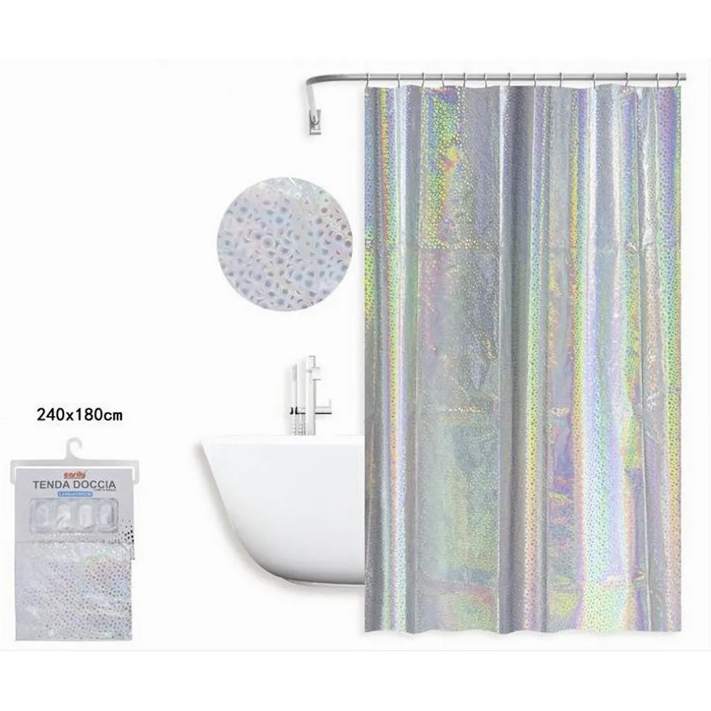 TENDA DOCCIA VASCA BAGNO EFFETTO PAILLETTATO IRIDESCENTE 12 GANCI 240X180CM 87190