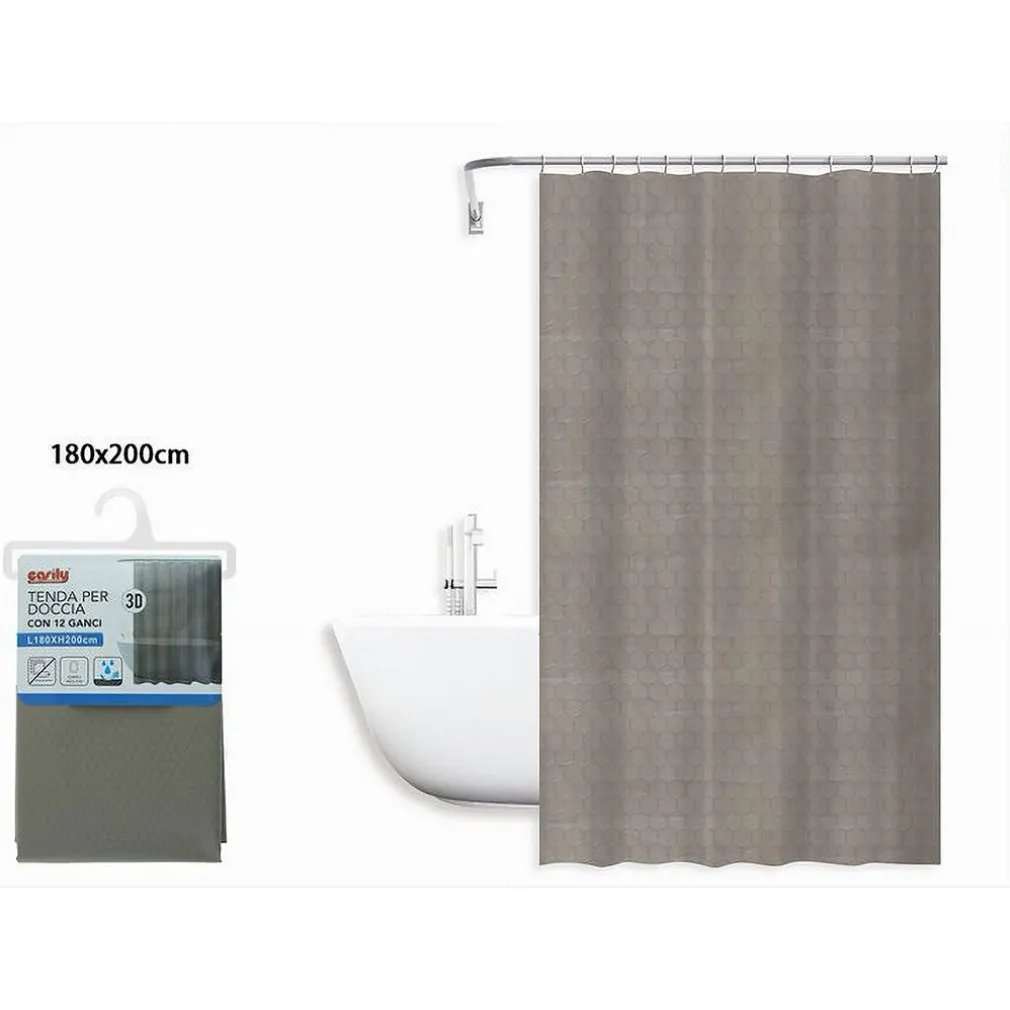 TENDA DOCCIA VASCA BAGNO EFFETTO 3D NIDO D'APE TORTORA 180X200 CM 12 GANCI 87603