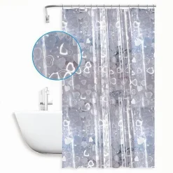 TENDA DOCCIA VASCA BAGNO IMPERMEABILE 12 GANCI EFFETTO 2D CUORI 240X200 CM 59810