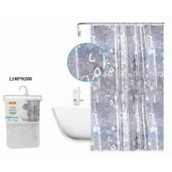 TENDA DOCCIA VASCA BAGNO IMPERMEABILE 12 GANCI EFFETTO 2D CUORI 240X200 CM 59810