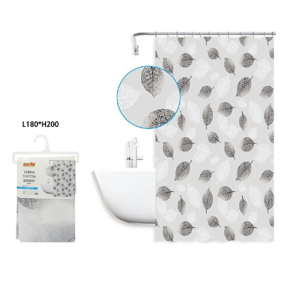 TENDA DOCCIA VASCA BAGNO 180 X 200 CM IN PEVA FANTASIA FOGLIE IMPERMEABILE 59807