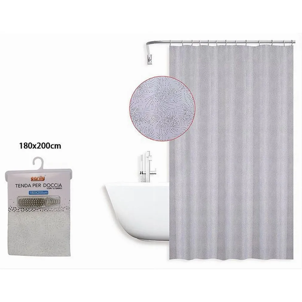 TENDA DOCCIA VASCA BAGNO DESIGN A EFFETTO VORTICI 180X200 CM CON 12 ANELLI 87096