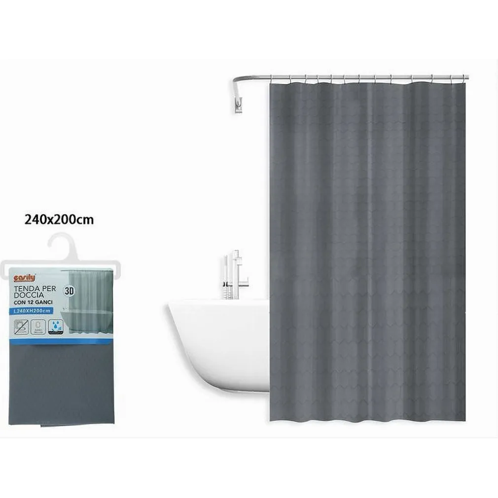 TENDA DOCCIA VASCA BAGNO EFFETTO 3D A NIDO D'APE GRIGIO 240X200CM 12 GANCI 87606