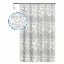 TENDA DOCCIA VASCA BAGNO 180X200CM IMPERMEABILE CON 12 ANELLI FIORE BIANCO 87579