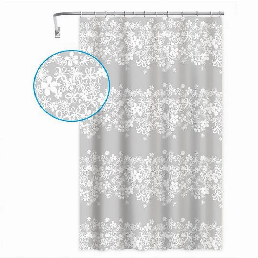 TENDA DOCCIA VASCA BAGNO 180X200CM IMPERMEABILE CON 12 ANELLI FIORE BIANCO 87579