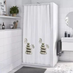 TENDA DOCCIA VASCA BAGNO IMPERMEABILE DECORATA SASSI SHABBY CHIC 180X200CM 87565