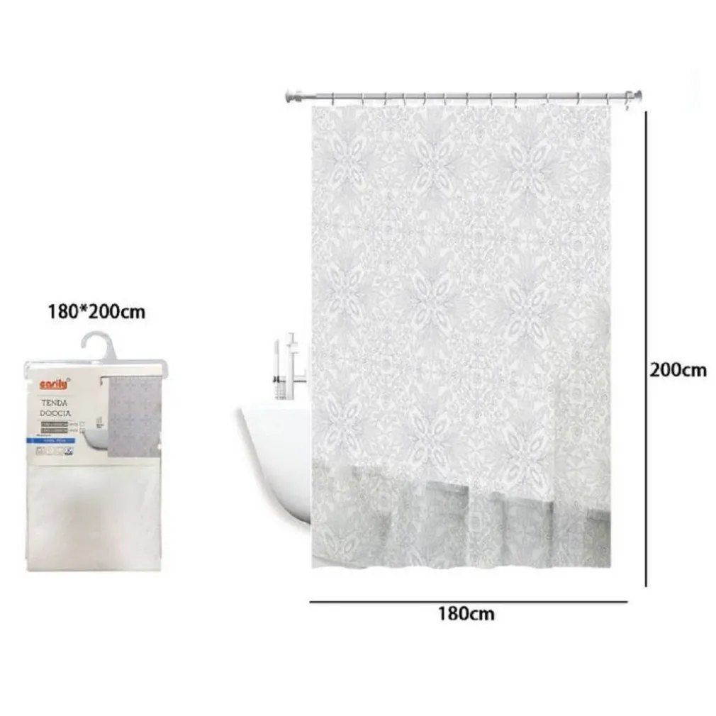 TENDA DOCCIA VASCA BIANCA IMPERMEABILE PVC 180 X 200CM DECORATA CON FOGLIE 69513