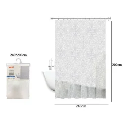 TENDA DOCCIA VASCA BIANCA IMPERMEABILE PVC 240 X 200CM DECORATA CON FOGLIE 69514