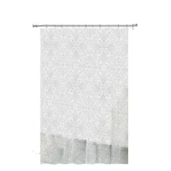 TENDA DOCCIA VASCA BIANCA IMPERMEABILE PVC 240 X 200CM DECORATA CON FOGLIE 69514