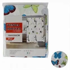 TENDA DOCCIA VASCA DA BAGNO PEVA 12 GANCI DECORATA CON FARFALLE 180X200CM 52146