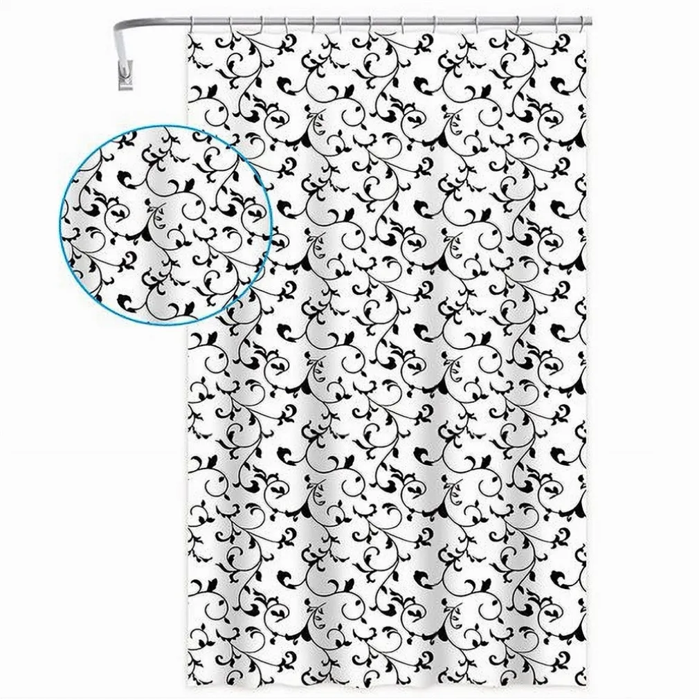 TENDA DOCCIA VASCA DA BAGNO 12 GANCI MOTIVO FLOREALE BIANCO NERO 240X200CM 87568