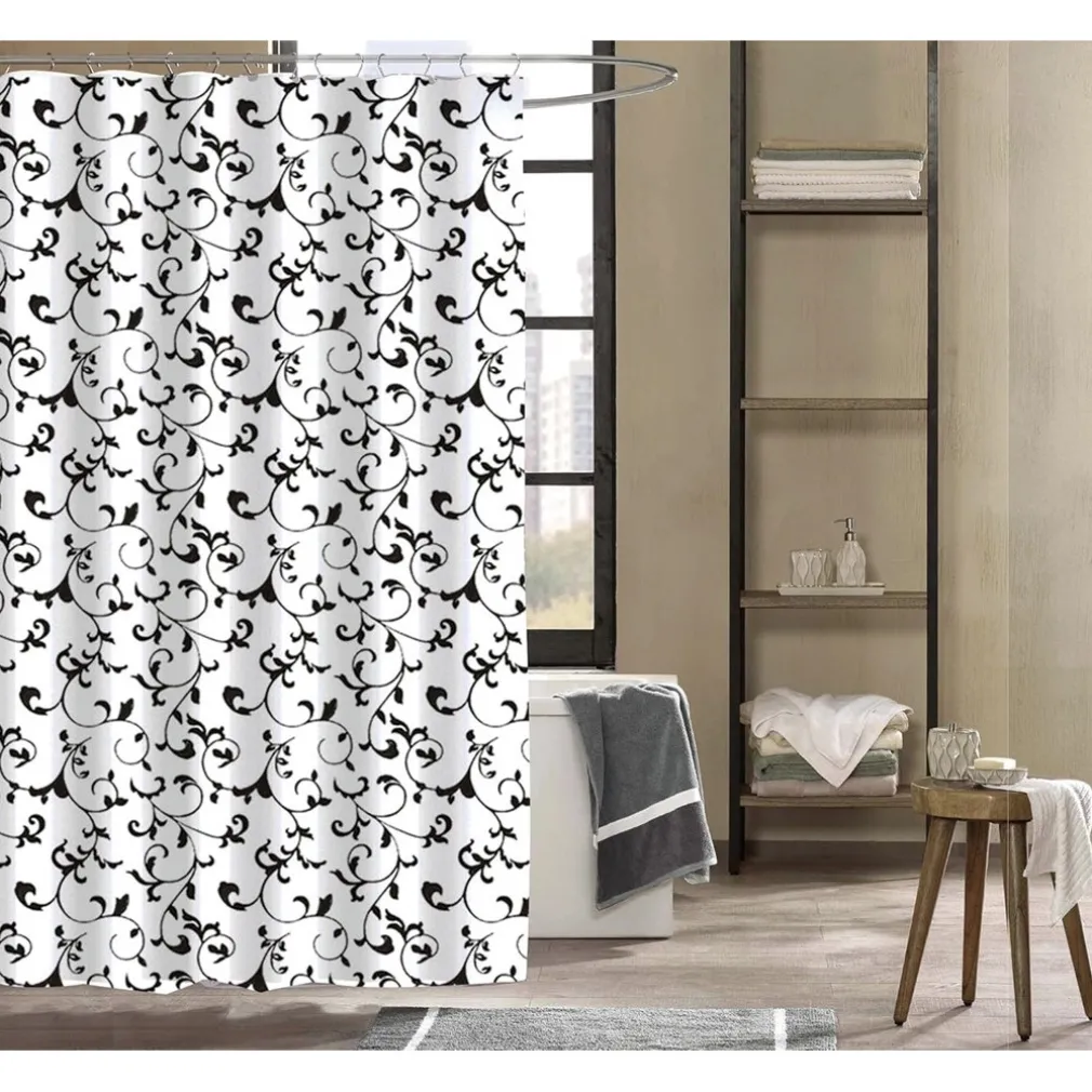 TENDA DOCCIA VASCA DA BAGNO 12 GANCI MOTIVO FLOREALE BIANCO NERO 240X200CM 87568
