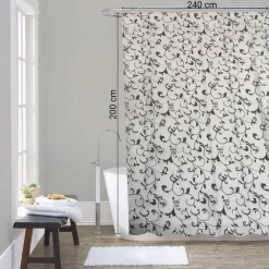 TENDA DOCCIA VASCA DA BAGNO 12 GANCI MOTIVO FLOREALE BIANCO NERO 240X200CM 87568
