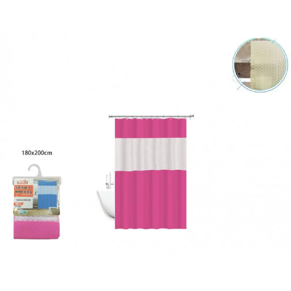 TENDA DOCCIA VASCA IMPERMEABILE ANTIMUFFA ROSA/FUXIA GIUNTURA 180X200CM 3D 52133