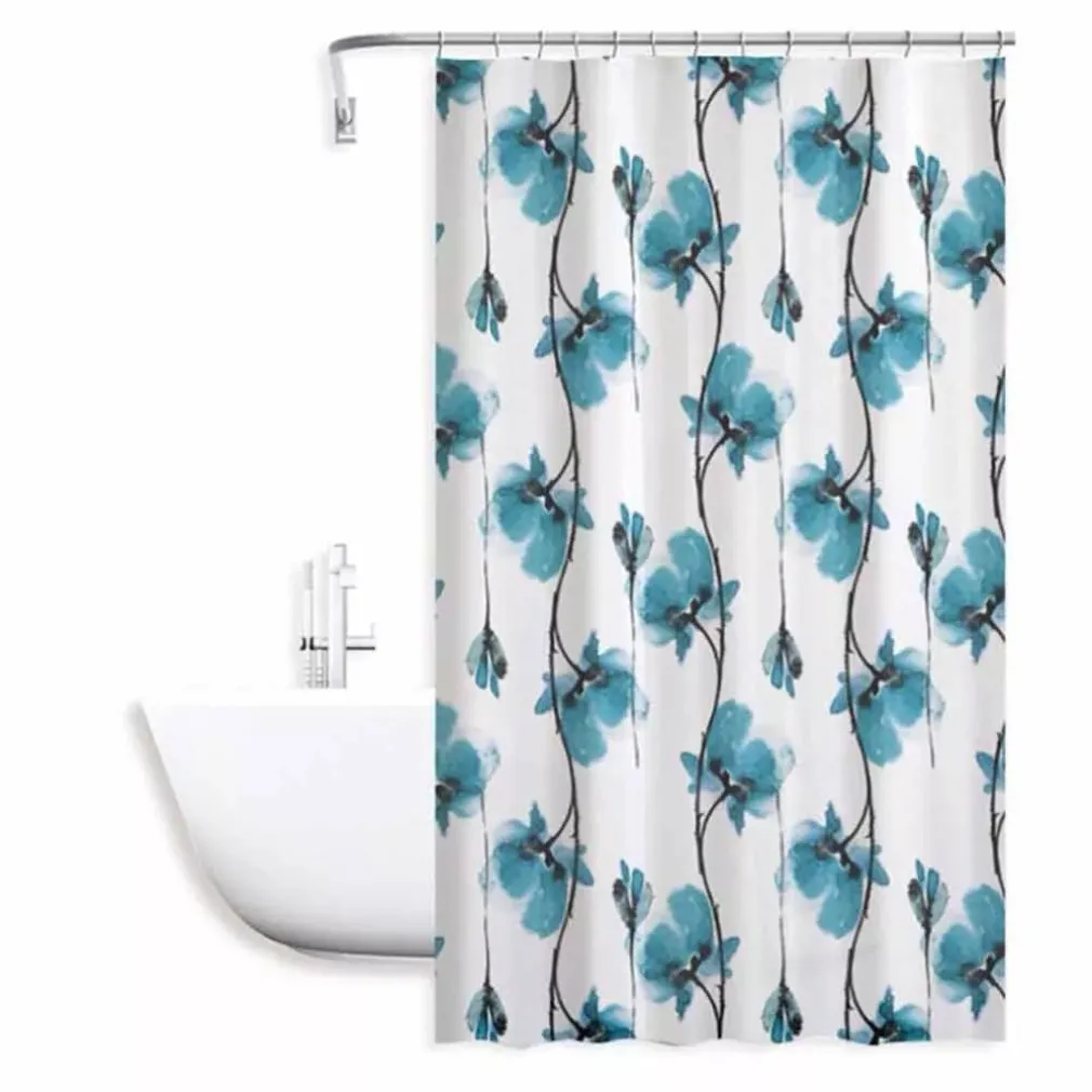 TENDA DOCCIA VASCA IMPERMEABILE 12 GANCI DECORAZIONE FIORI BLU 180X200 CM 79224