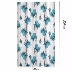 TENDA DOCCIA VASCA IMPERMEABILE 12 GANCI DECORAZIONE FIORI BLU 180X200 CM 79224