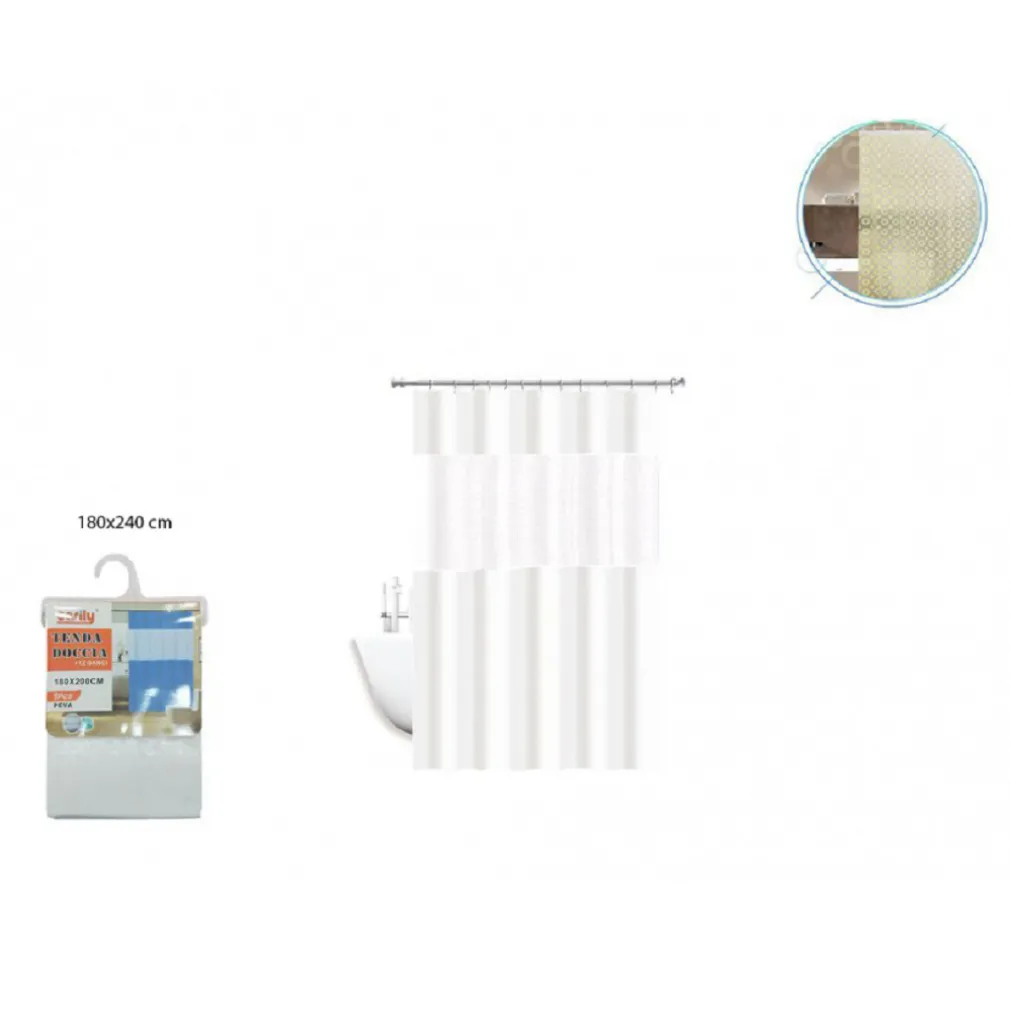 TENDA DOCCIA VASCA IMPERMEABILE ANTIMUFFA IN EVA BIANCO GIUNTURA 180X240CM 52135