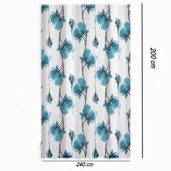 TENDA DOCCIA VASCA IMPERMEABILE 12 GANCI DECORAZIONE FIORI BLU 240 X 200CM 79225