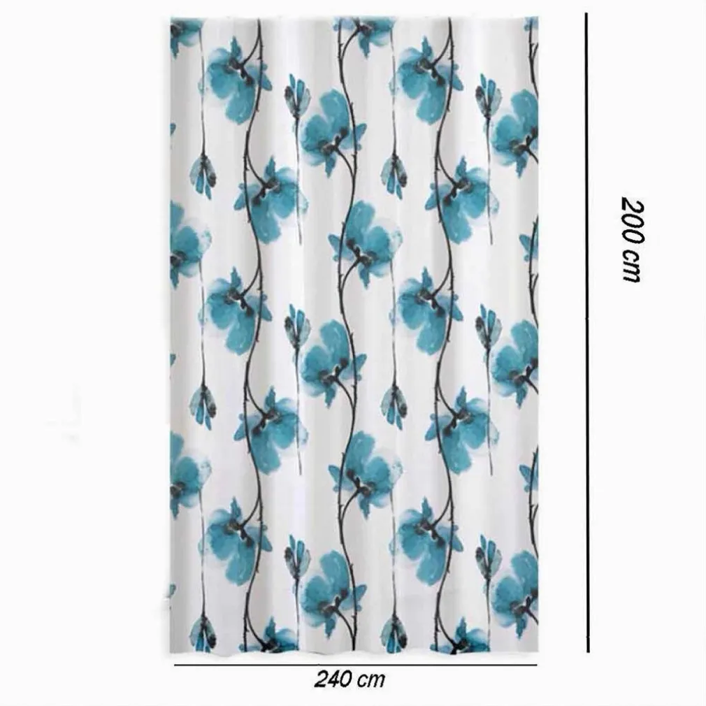 TENDA DOCCIA VASCA IMPERMEABILE 12 GANCI DECORAZIONE FIORI BLU 240 X 200CM 79225