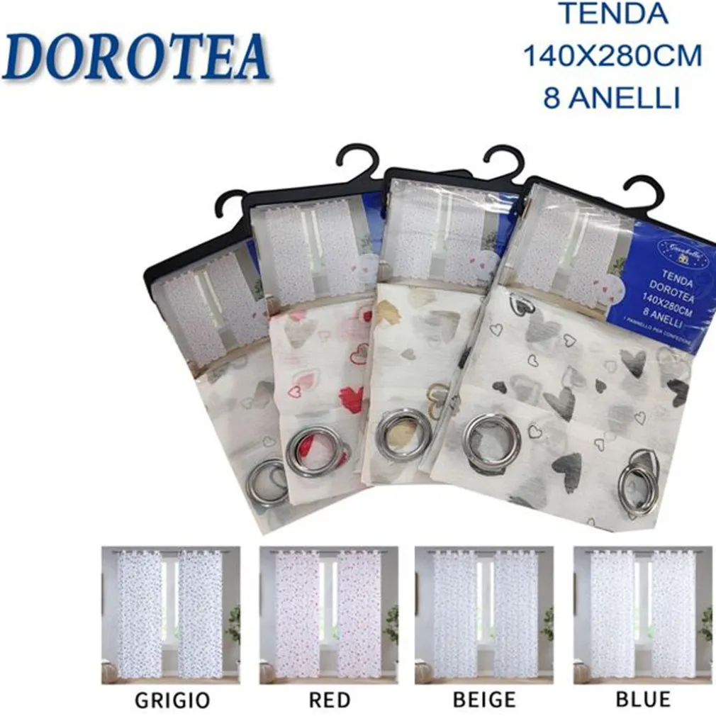 TENDA DOROTEA CUORI PANNELLO SINGOLO 8 BORCHIE PORTA FINESTRA BASTONE 140X280 CM