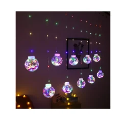 TENDA LUMINOSA 10 PALLINE DI NATALE 3 METRI CON NEVE LUCE LED CALDA FREDDA RGB