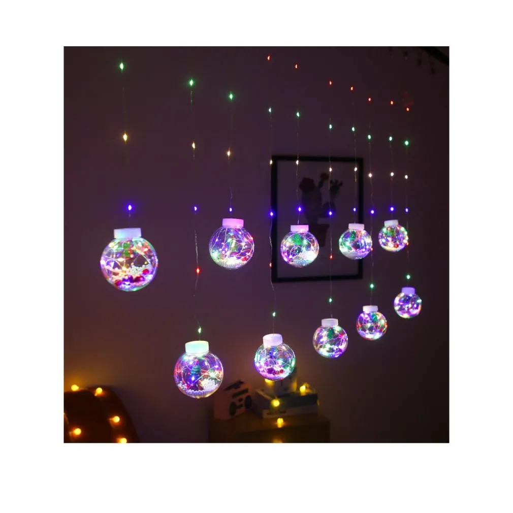 TENDA LUMINOSA 10 PALLINE DI NATALE 3 METRI CON NEVE LUCE LED CALDA FREDDA RGB