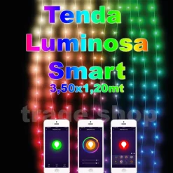 TENDA LUMINOSA CON CONTROLLO REMOTE SMART CON APP 288 LUCI A LED RGB 3,50X1,20MT
