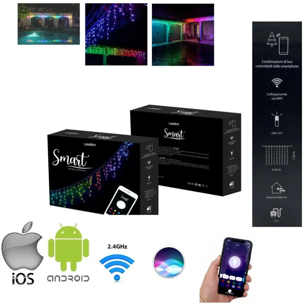 TENDA LUMINOSA CON CONTROLLO REMOTE SMART CON APP 288 LUCI A LED RGB 3,50X1,20MT