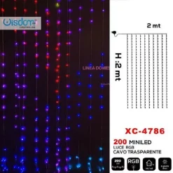 TENDA LUMINOSA NATALIZIA 200 LED LUCE RGB CAVO TRASPARENTE 8 GIOCHI LUCE XC-4786