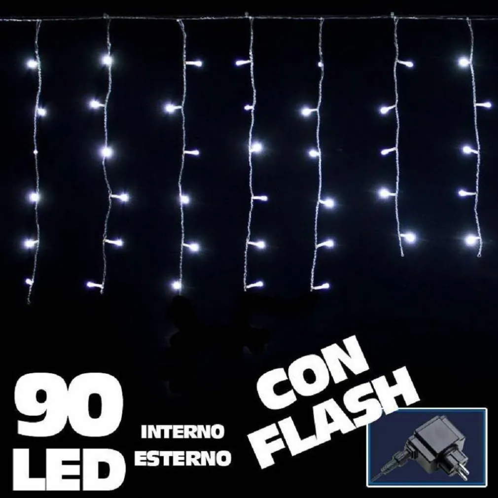 TENDA LUMINOSA NATALIZIA 90 LED LUCE BIANCO FREDDO 3 METRI ESTERNO LUCI CAVO 5MT