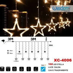TENDA LUMINOSA NATALIZIA 168 LED CON STELLE LUCE CALDA CAVO TRASPARENTE XC-4006