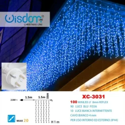TENDA LUMINOSA NATALIZIA 100 LED LUCE BLU FISSA + BIANCA INTERMITTENTE XC-3031