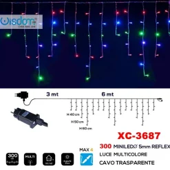 TENDA LUMINOSA NATALIZIA 300 MINILED LUCE MULTICOLORE CAVO TRASPARENTE XC-3687