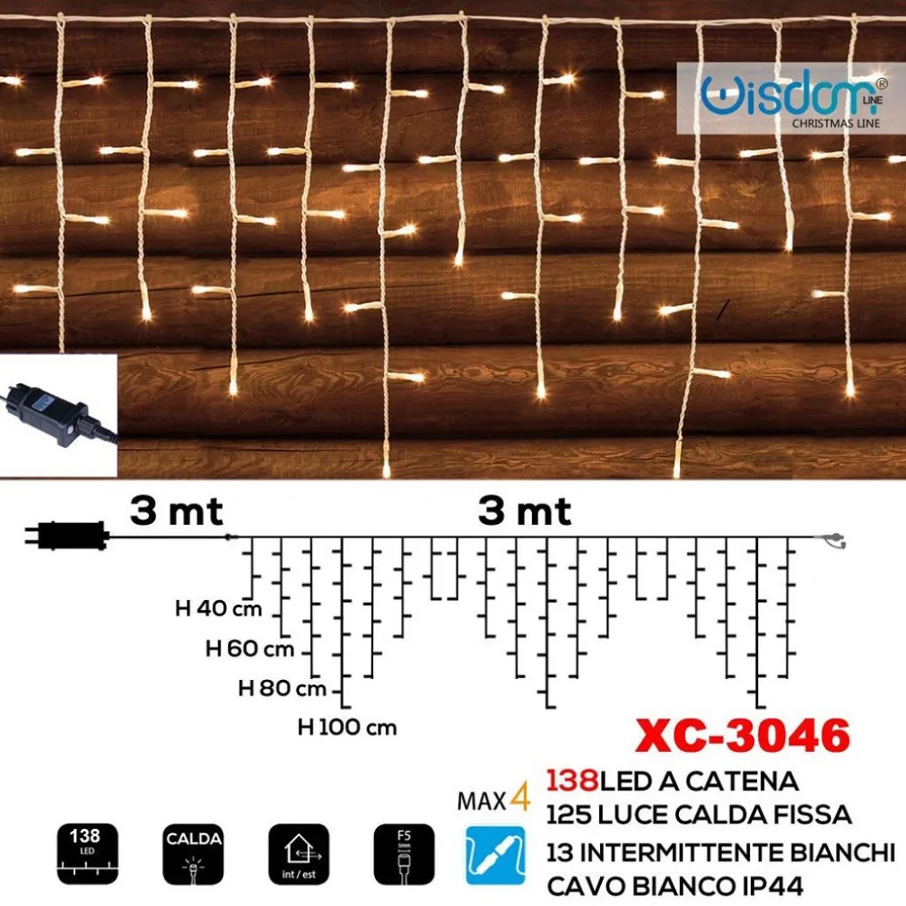 TENDA LUMINOSA NATALIZIA 138 LED LUCE CALDA FISSA + BIANCA INTERMITTENTE XC-3046
