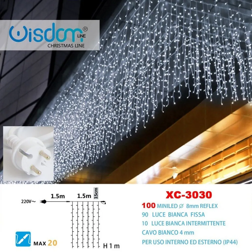 TENDA LUMINOSA NATALIZIA 100LED LUCE BIANCA FISSA + BIANCA INTERMITTENTE XC-3030