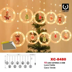 TENDA LUMINOSA NATALIZIA 100 LED CATENA A USB LUCE CALDA CAVO VERDE XC-8480