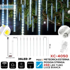 TENDA LUMINOSA NATALIZIA 288 LED EFFETTO METEORICA PIOGGIA LUCE BIANCA XC-4050