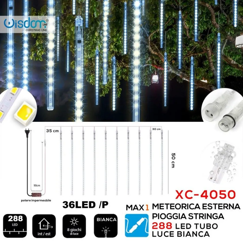 TENDA LUMINOSA NATALIZIA 288 LED EFFETTO METEORICA PIOGGIA LUCE BIANCA XC-4050