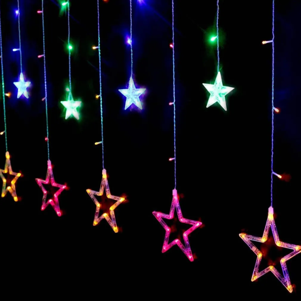 TENDA LUMINOSA NATALIZIA 140LED CON STELLE COLORATE RGB 2MT ESTERNO PROLUNGABILE