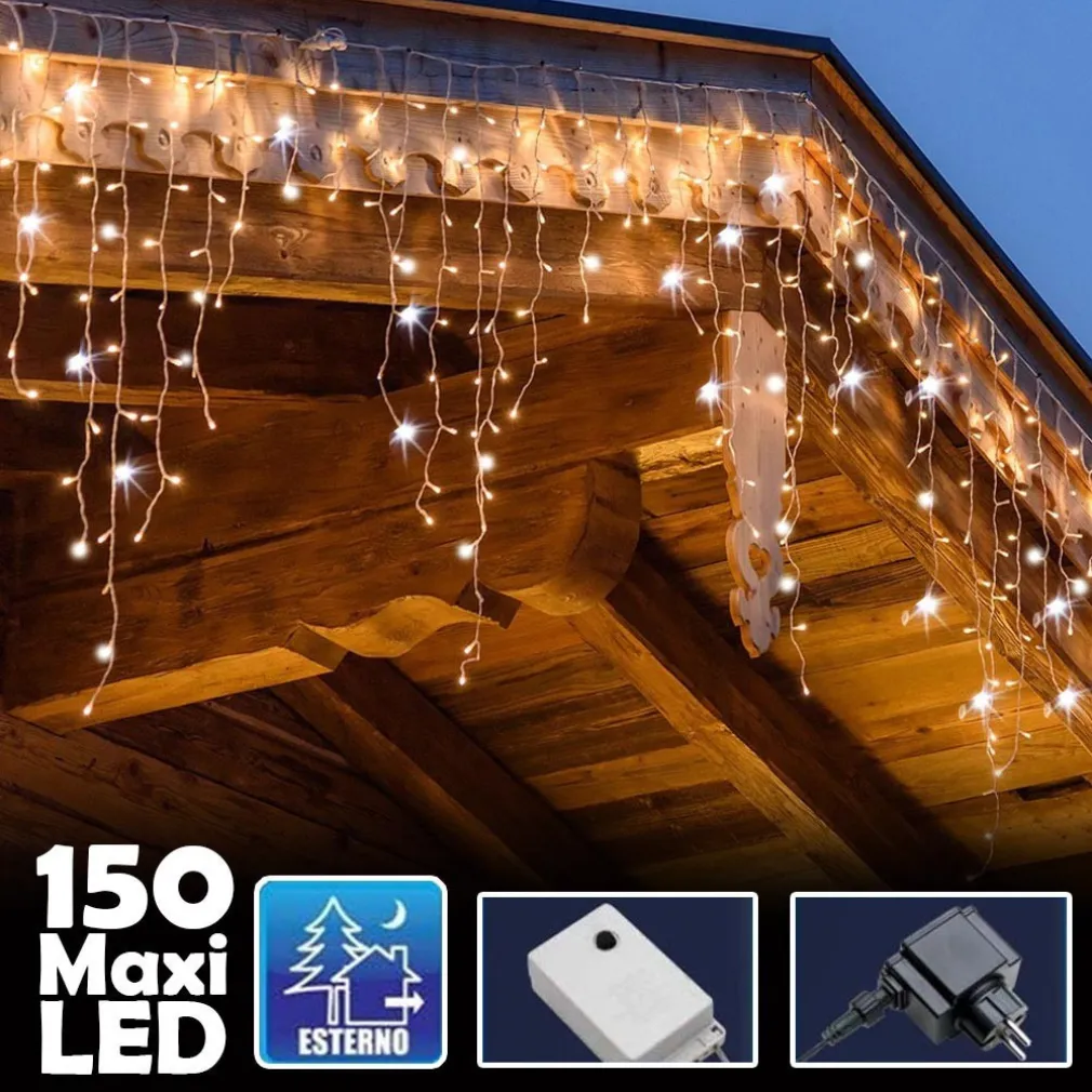 TENDA LUMINOSA NATALIZIA 150 LED CON FLASH BIANCO CALDO 3MT ESTERNO PROLUNGABILE