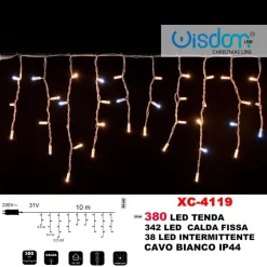 TENDA LUMINOSA NATALIZIA 380 LED LUCE CALDA FISSA + INTERMITTENTE IP44 XC-4119